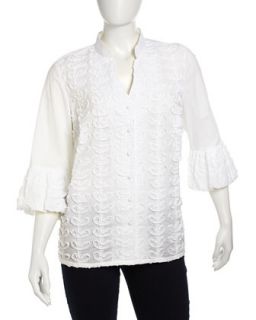 Embroidered Linen Long Sleeve Shirt, Womens