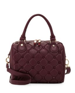 Empress Stud Quilted Faux Leather Duffle Bag, Berry