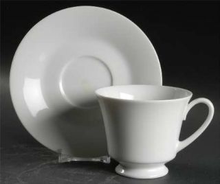 Noritake Commander White Footed Cup & Saucer Set, Fine China Dinnerware   All Wh