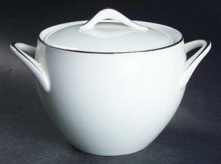 Style House Platinum Ring Sugar Bowl & Lid, Fine China Dinnerware   White, Coupe
