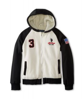 U.S. Polo Assn Kids Fleece Jacket with Sherpa Hood and Body Lining Boys Sweatshirt (Bone)