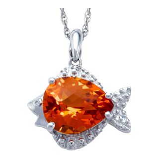ONLINE ONLY   Sterling Silver Orange Sapphire Fish Pendant, Womens
