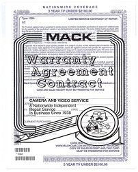 Mack In Home Three Year Extended Warranty Certificate (TVs up to $2100)**1084