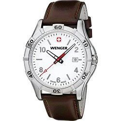 Wenger Mens Platoon Analog Watch   White Dial/Brown Leather Strap