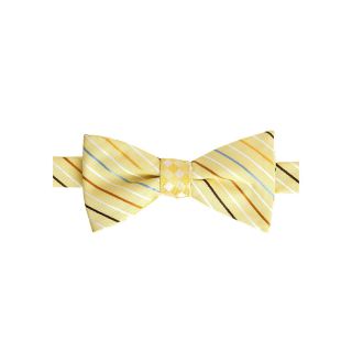 Stafford Gingham Stripe Pre Tied Contrast Knot Bow Tie, Yellow, Mens