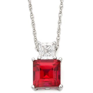 Lab Created Ruby & White Sapphire Pendant Sterling Silver, Womens