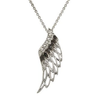 Sterling Silver Diamond Accent Angel Wing Necklace   Black