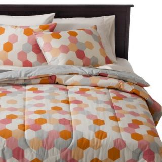 Room Essentials Orange Hexagon Watercolor Comforter Set   King