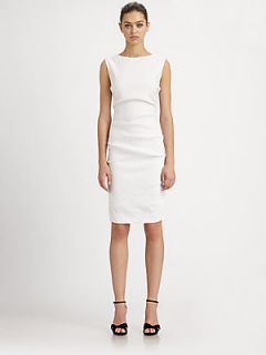 Nicole Miller Stretch Linen Tuck Dress   White