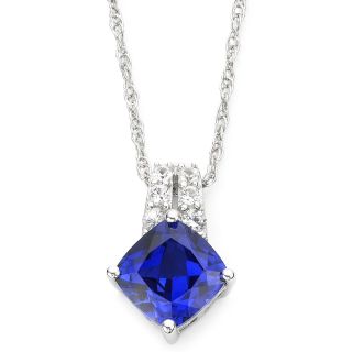 Lab Created Blue & White Sapphire Pendant Sterling Silver, Womens