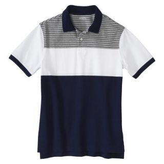 Mens Classic Fit Colorblock Polo Shirt Navy White grey stripe Voyage M