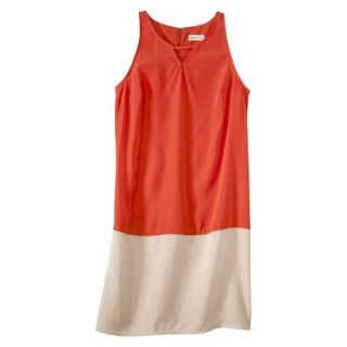 Merona Womens Colorblock Hem Shift Dress   Hot Orange/Hampton Beige   16