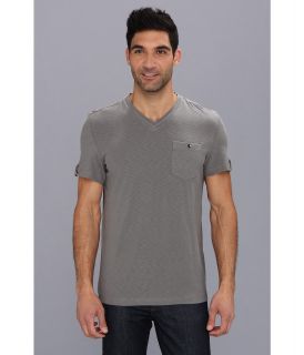 Kenneth Cole Sportswear Woven Trim V Neck Knit Mens T Shirt (Gray)