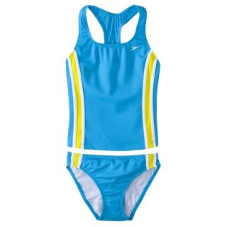 Speedo Girls 2 Piece Racer Back Tankini Swimsuit Set   Blue 12