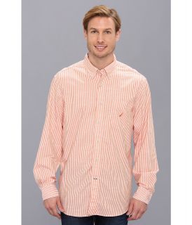 Nautica L/S Slub Poplin Stripe Shirt Mens Long Sleeve Button Up (Red)