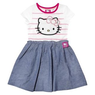 Hello Kitty Infant Toddler Girls Short Sleeve Tunic Dress   White/Chambray 5T