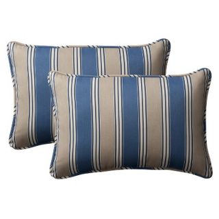 2 Piece Outdoor Toss Pillow Set   Blue/Beige Stripe 24