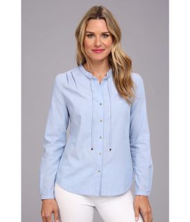 Anne Klein Chambray Long Sleeve Shirt Womens Long Sleeve Button Up (Blue)