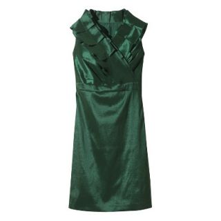 Womens Shantung V Neck Ruffle Dress   Green Marker   10