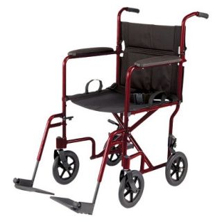 Medline Aluminum Transport Chair with 8 inch Wheels   Red