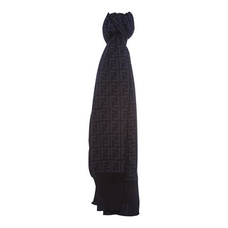Fendi Zucca Print Wool Scarf In Navy And Blue