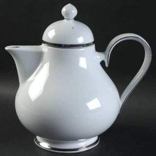 Noritake Brigette Teapot & Lid, Fine China Dinnerware   Platinum Trim And Verge,