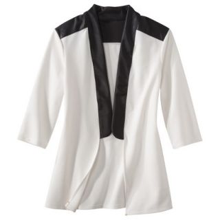 labworks Womens Plus Size Faux Leather Trim Tuxedo Jacket   White XXLP