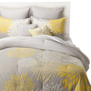 Anya 8 Piece Floral Print Bedding Set   Gray/Yellow (Queen)