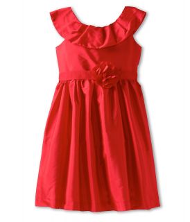 Us Angels Pleat Collar Silky Taffeta Tank Dress W/ Ribbon Belt Girls Dress (Red)