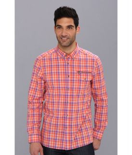 Kenneth Cole Sportswear Long Sleeve YD Check Zipper Shirt Mens Long Sleeve Button Up (Orange)