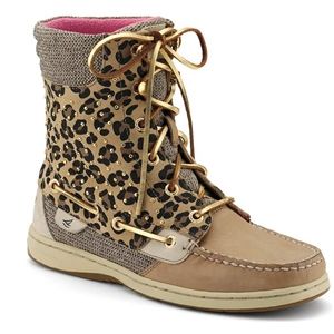 Sperry Top Sider Womens Hikerfish Linen Leopard Pony Studs Boots, Size 6.5 M   9289307