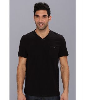 Kenneth Cole Sportswear Woven Trim V Neck Knit Mens T Shirt (Black)