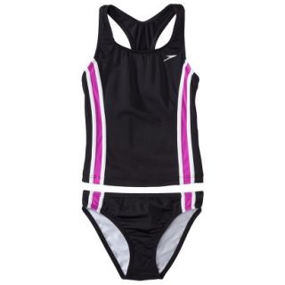 Speedo Girls 2 Piece Racer Back Tankini Swimsuit Set   Black 8