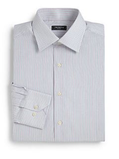  Collection Striped Cotton Dress Shirt   Berry