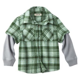 Cherokee Infant Toddler Boys 2 Fer Button Down Flannel Shirt   Emerald 3T