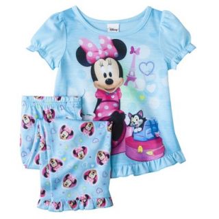 Disney Minnie Mouse Toddler Girls 2 Piece Short Sleeve Pajama Set   Aqua 4T