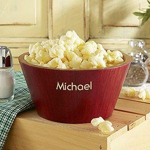 Hardwood Personalized Popcorn Bowl Set   Large