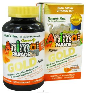 Natures Plus   Source of Life Animal Parade Gold Childrens Chewable Multi Vitamin & Mineral Natural Orange Flavor   120 Chewable Tablets