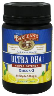 Barleans   Fresh Catch Fish Oil High DHA Concentrate High Potency Omega 3 Lemonade Flavor 500 mg.   90 Softgels