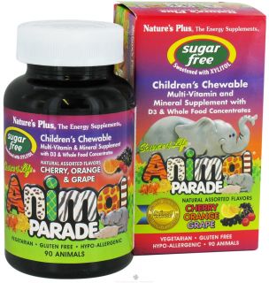 Natures Plus   Source Of Life Animal Parade Childrens Multi Vitamin and Mineral Assorted Cherry, Orange & Grape   90 Chewable Tablets