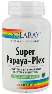 Solaray   Super Papaya Plex Fresh Mint Flavor   180 Chewable Tablets