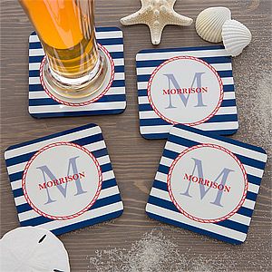 Personalized Coaster Set   Nautical Anchors Aweigh