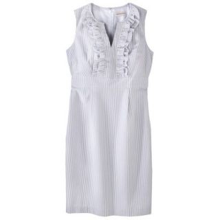 Merona Womens Seersucker Ruffle Neck Dress   Grey/White   18