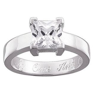 Sterling Silver Cubic Zirconia Personalized Square Engraved Engagement Ring   10