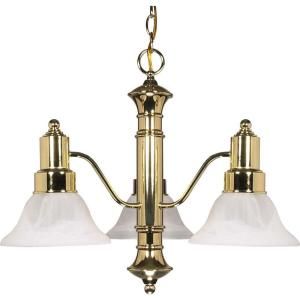 Glomar Gotham 3 Light Polished Brass Chandelier with Alabaster Glass Bell Shades HD 194