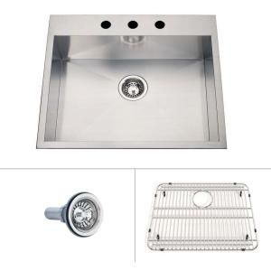 ECOSINKS Acero Ultra Premium Combo Dualmount Drop in Stainless Steel 25x22x8 3 Hole Creased Bottom Single Bowl Kitchen Sink ECOS 258DAF 3