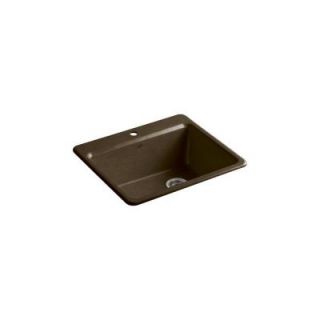 KOHLER Riverby Top Mount Cast Iron 25x22x9 5/8 1 Hole Single Bowl Kitchen Sink in Black and Tan K 5872 1A1 KA