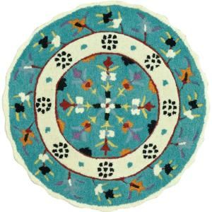 Loloi Rugs Gardenia Lifestyle Collection Teal Ivory 3 ft. x 3 ft. Round Area Rug GARDHGA03TEIV300R