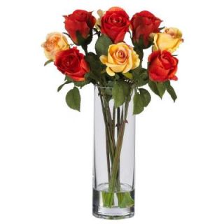 Nearly Natural 16 In. Rose Silk Flower Arrangement with Glass Vase 4740