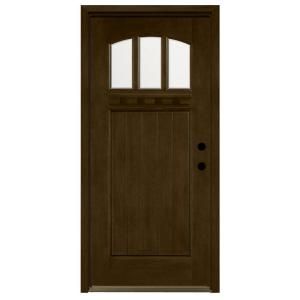 Steves & Sons Craftsman 3 Lite Arch Stained Mahogany Wood Left Hand Entry Door with 4 in. Wall and Prefinished Frame M4151 HY MJ 4LH